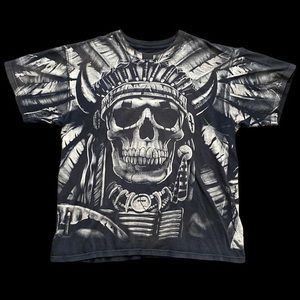 crazy rare 2008 aop tribal skeleton liquid blue t shirt mall goth